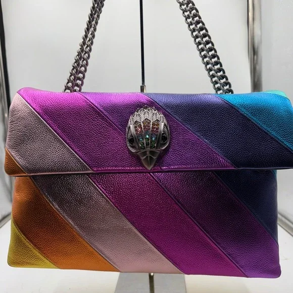 Kurt Geiger London XXL Kensington Bag Rainbow Metallic Leather Eagle Head NEW - Picture 3 of 14